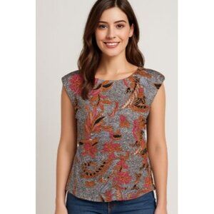 INC Concept Size Med  Sleeveless Floral Cotton Print Top Blouse MRSP 39.50